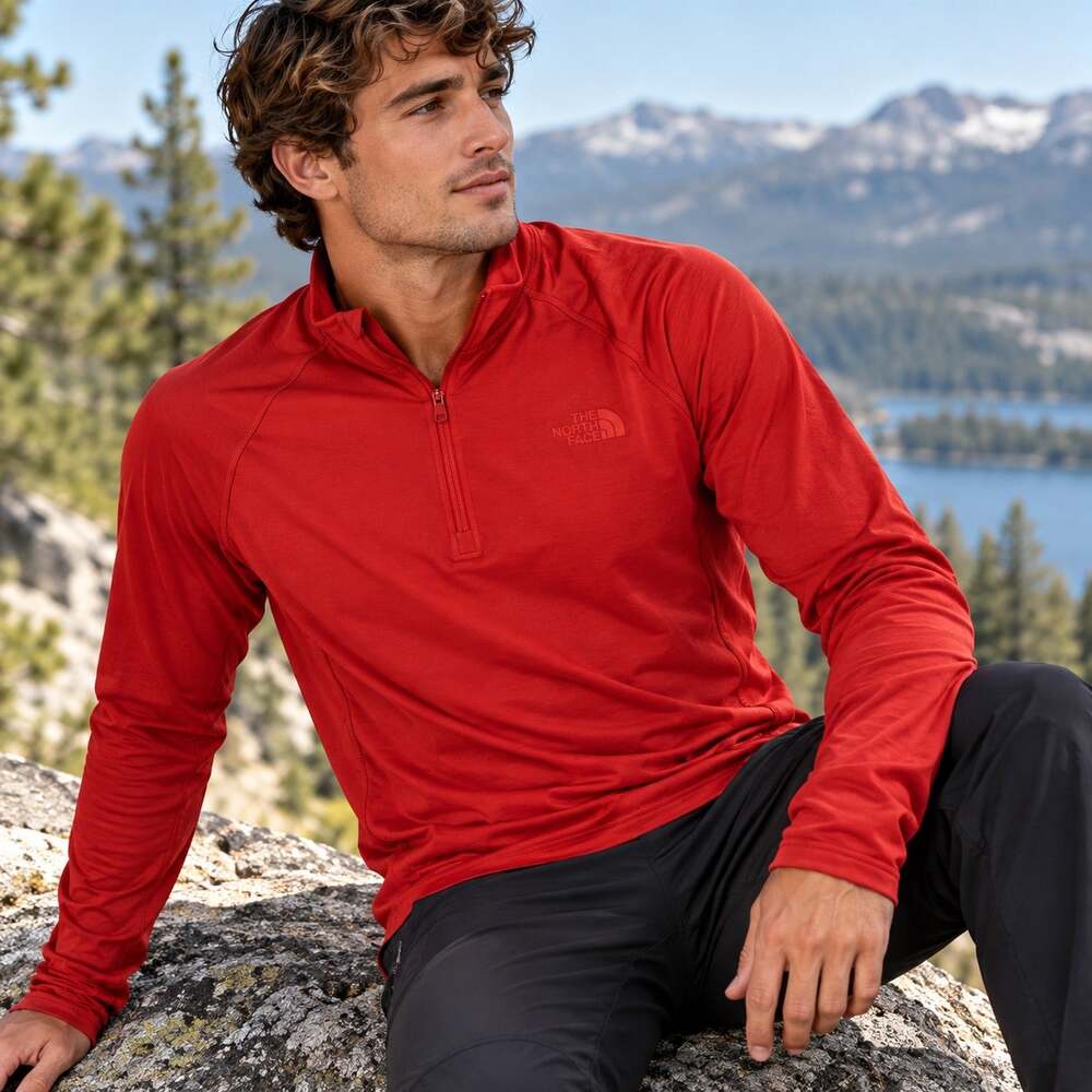 The North Face Men’s Large Quarter-Zip Athletic Performance Pullover Red Orange